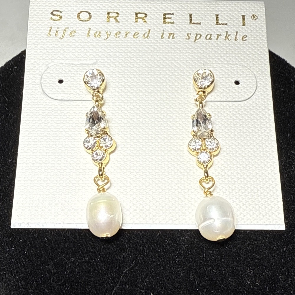 Sorrelli Dangle‎ Handcrafted Chrystal & Pearl Pierced Earrings New